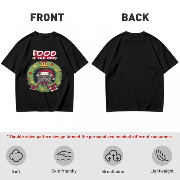 Food is the only Christmas grumpy cat wreath graphic tee