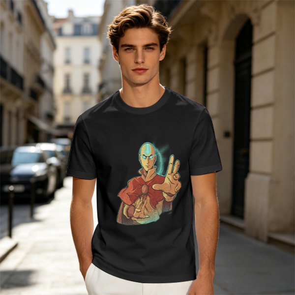 Olive Green T-Shirt with Avatar Aang The Last Airbender Art
