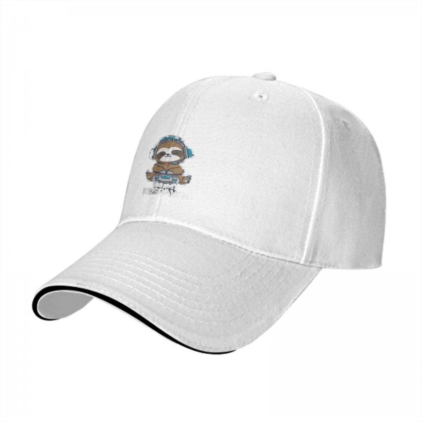 Black baseball cap with gaming sloth 'We Just Respawn' print