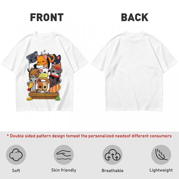 Olive T-Shirt With Cute Sushi Cat Stack Graphic Print