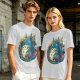 Olive T-Shirt with Whimsical Forest Spirit and Butterfly Print