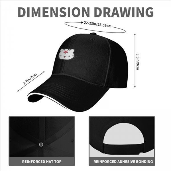 Black Baseball Cap With Pentagram Cat Graphic Design