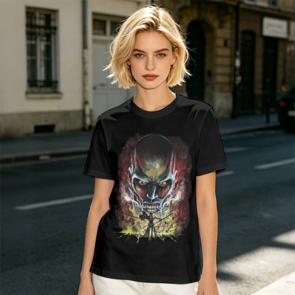 Olive T-shirt with Attack on Titan Colossal Titan Graphic Print