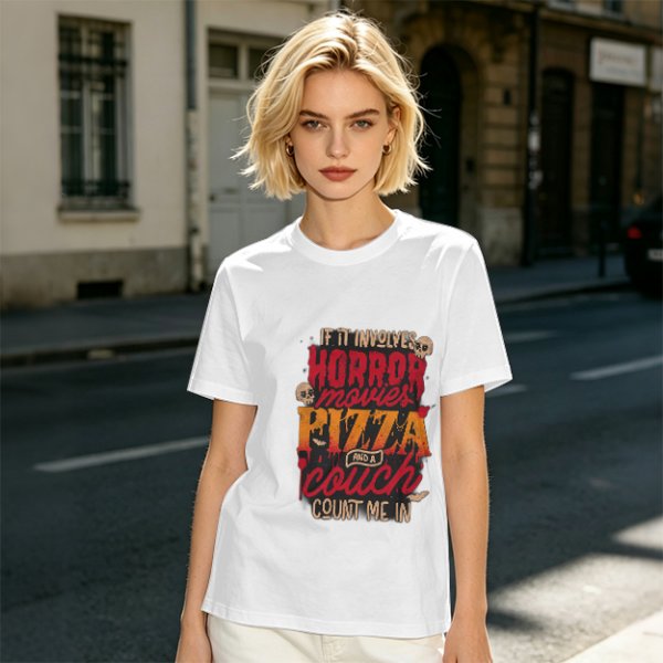 Horror Movies Pizza Couch Count Me In Graphic T-Shirt