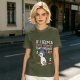 Olive t-shirt with 'If I seem a little strange that's because I am' penguin print