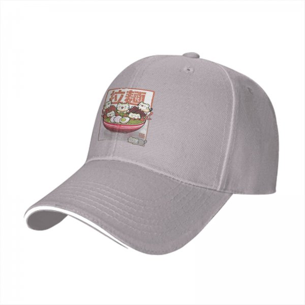 Black baseball cap with cute ramen cat graphic design