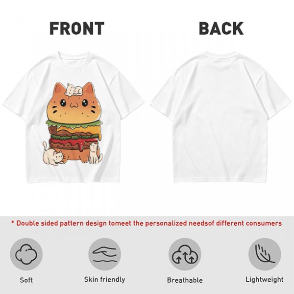 Olive T-Shirt With Cute Cat Burger And Kittens Print