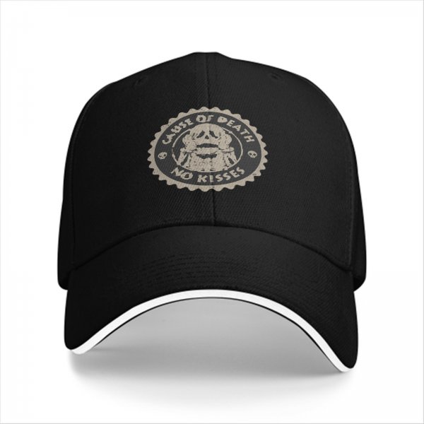 Black Baseball Cap With 'Cause Of Death No Kisses' Skull Graphic