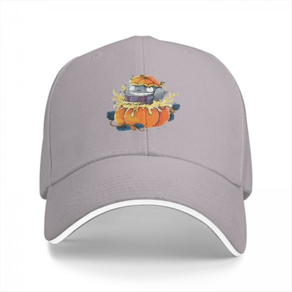 Black Baseball Cap With Cute Pumpkin Creature Graphic
