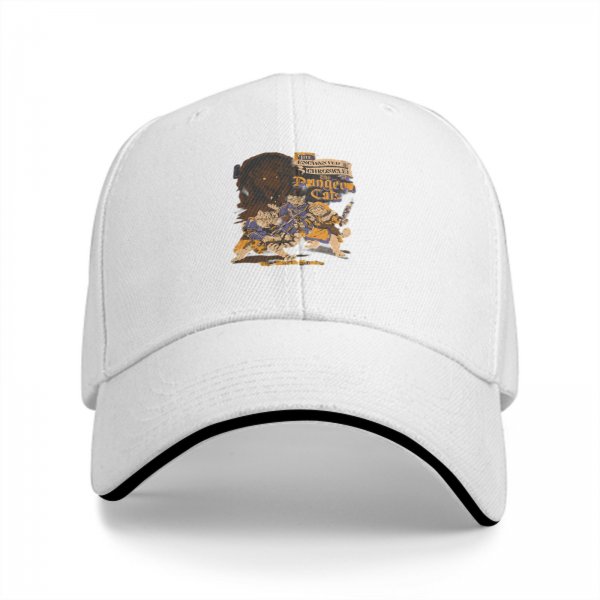 Black baseball cap with fantasy cat adventure graphic print