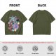 Olive T-Shirt With Maneki-Neko Sabertooth Cat And Crow Art