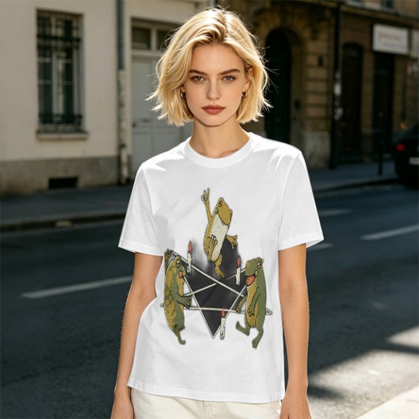 Olive T-Shirt With Frog Pentagram Ritual Graphic Print