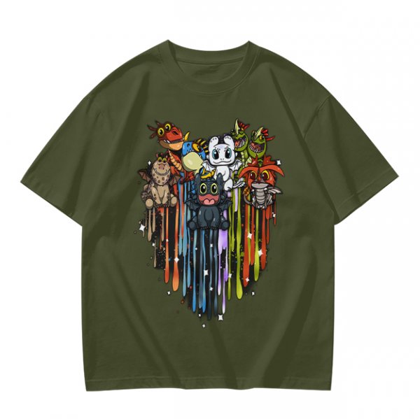 Olive T-Shirt With Cute How To Train Your Dragon Character Print