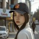 Black baseball cap with pizza atom graphic and text