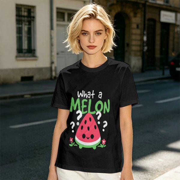 Olive T-Shirt With Cute Watermelon 'What A Melon' Graphic Design