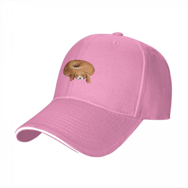 Black Baseball Cap With Funny Donut Shaped Beagle Dog Print