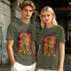 Olive T-Shirt With Fiery Skull Warrior Graphic Print