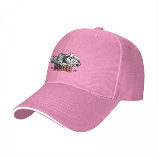 Black Baseball Cap with Cartoon Characters and CLUB Print