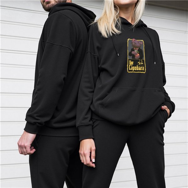 Black hoodie with capobara gangster graphic print