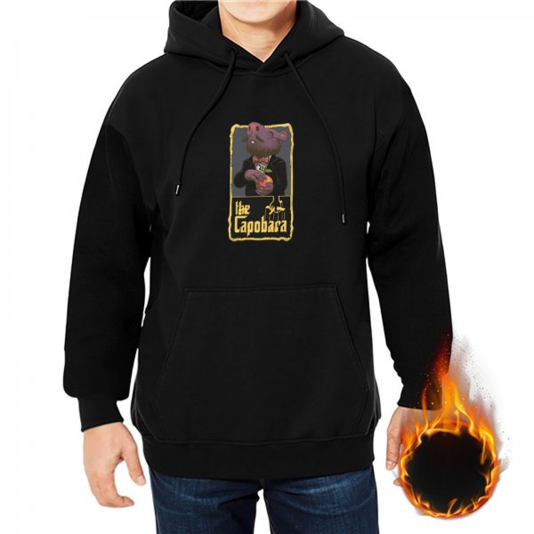 Black hoodie with capobara gangster graphic print
