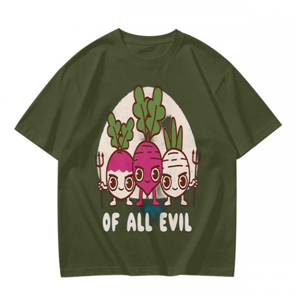 Olive Graphic T-Shirt With Evil Vegetable Characters Design