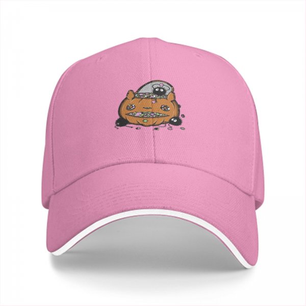 Black baseball cap with Halloween pumpkin and soot sprite graphic