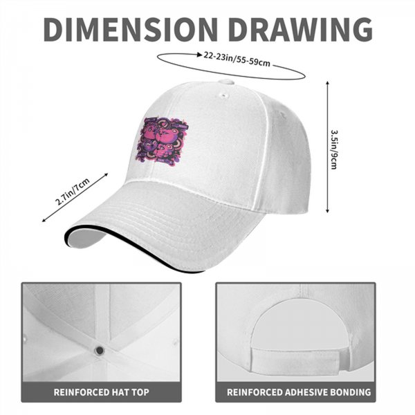 Black baseball cap with pink and purple bear graphic print