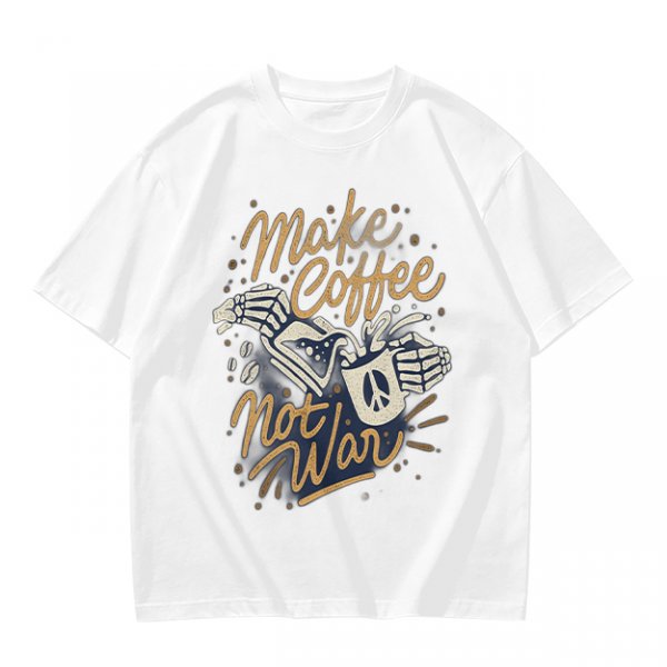 Make Coffee Not War Skeleton Hand Graphic T-Shirt