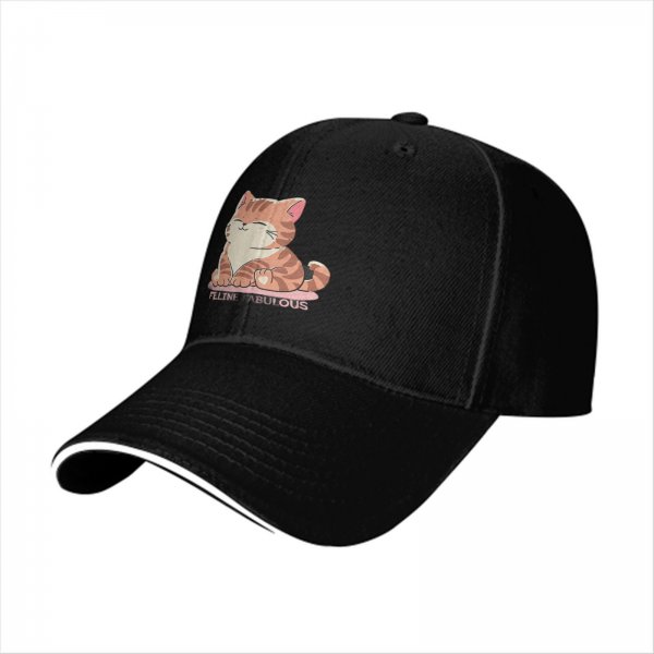 Black Baseball Cap with Cute Orange Tabby Cat Feline Fabulous Print