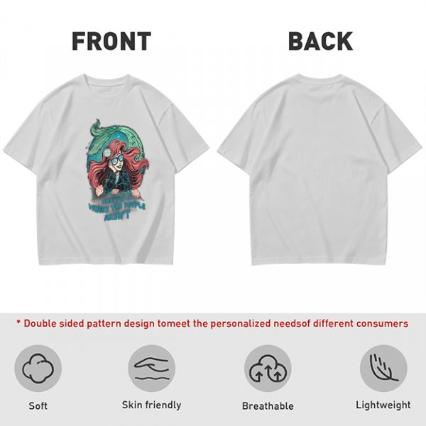 Olive t-shirt with modern mermaid graphic and 'I wanna be where the people aren't' text