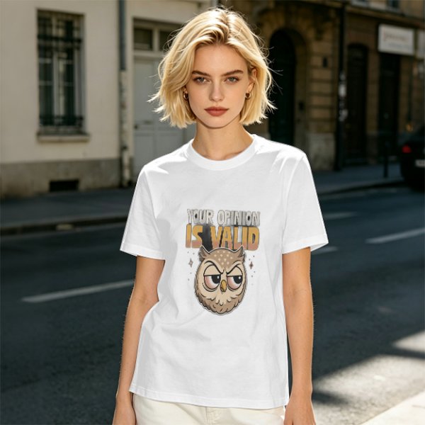 Owl Graphic T-Shirt With 'Your Opinion Is Valid' Text