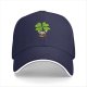 Black baseball cap with ladybug and four-leaf clover graphic