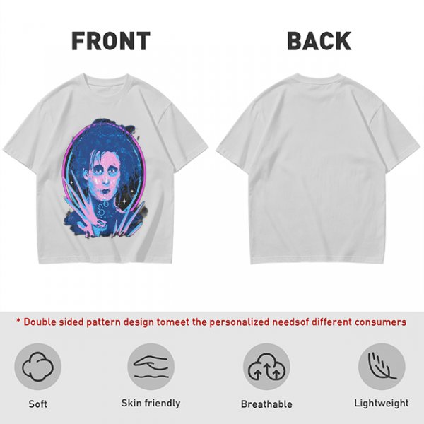 Olive T-Shirt With Neon Edward Scissorhands Portrait Print