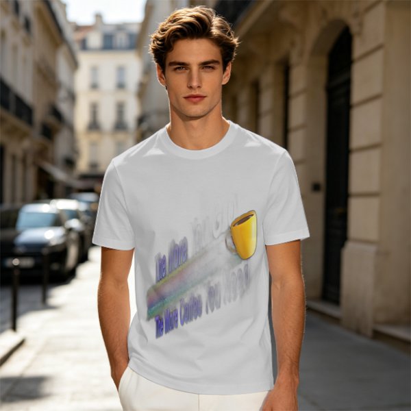 Olive Graphic T-Shirt With Coffee Mug And Rainbow Design