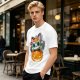 Olive t-shirt with sugar skull cat on jack-o'-lantern