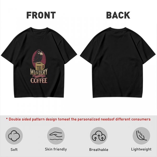 Olive Graphic T-Shirt With Crow Coffee Mug 'Too Murdery Coffee' Print