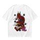 Olive T-shirt with Red Chinese Dragon and Cloud Graphic Print
