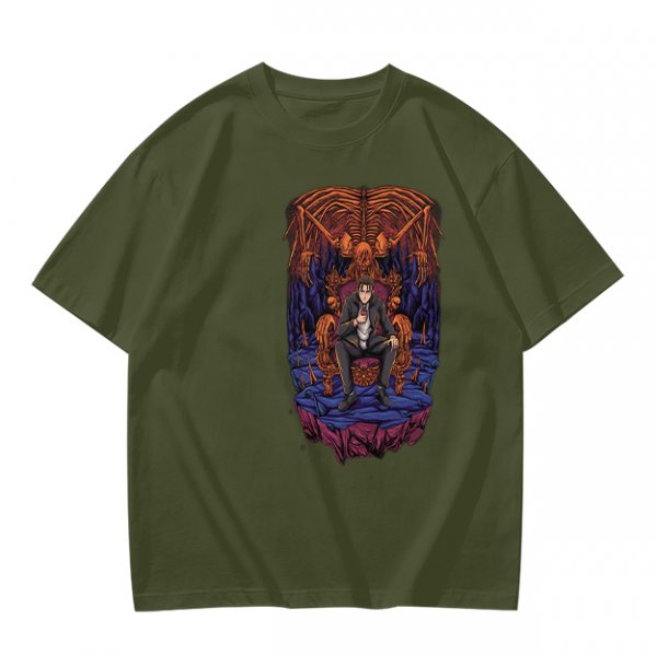 Olive Graphic T-Shirt With Dark Throne Skeleton Art Print