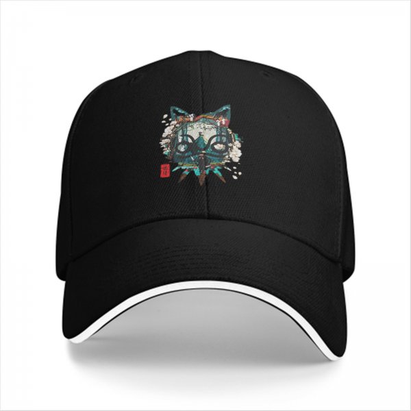 Black Baseball Cap With Japanese Style Cat Mask Art Print