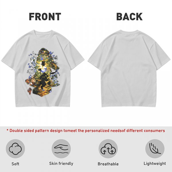 Olive Green T-Shirt With Mystical Cat Silhouette Graphic Print