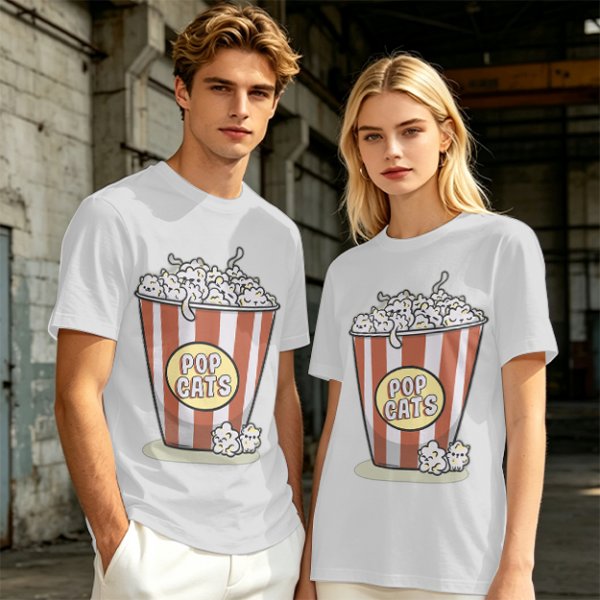 Olive T-Shirt With Pop Cats Popcorn Bucket Graphic