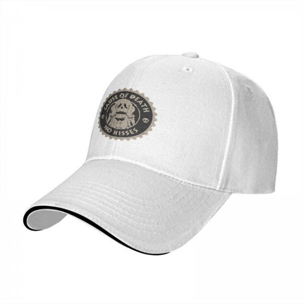 Black Baseball Cap With 'Cause Of Death No Kisses' Skull Graphic