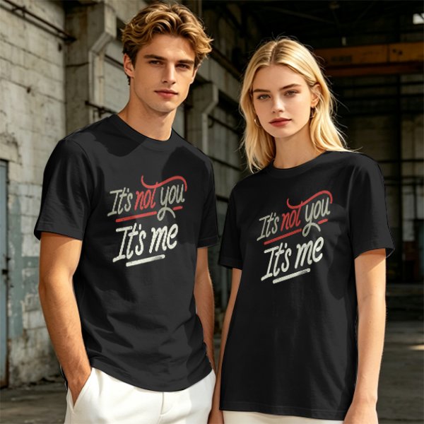 Olive green graphic t-shirt with 'It's not you It's me' print