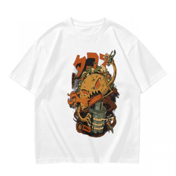 Olive T-shirt with Monster Burger and Japanese Graphic Print