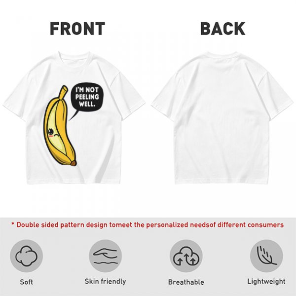 Olive T-shirt with sad banana graphic reading I'm not peeling well