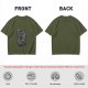Olive T-Shirt With Astronaut Cat And Rainbow Accent Print