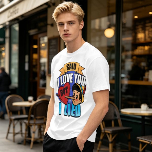 Olive t-shirt with Pinocchio 'Said I Love You But I Lied' print