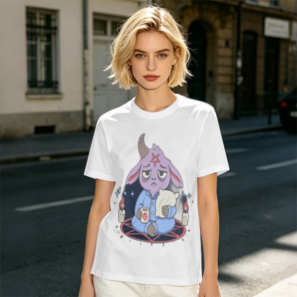 Oversized T-Shirt With Sleepy Baphomet Goat In Pajamas Print