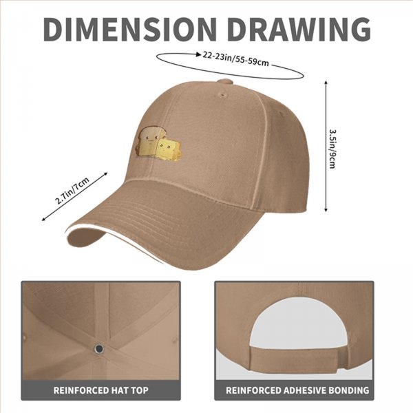 Black Baseball Cap With Cute Bread And Butter Cartoon Print
