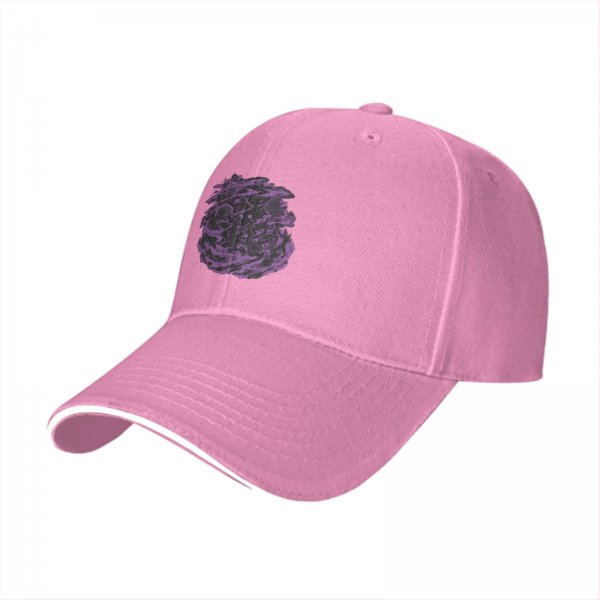 Black Baseball Cap With Purple Abstract Swirl Graphic Design
